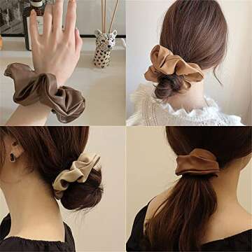 Big Hair Scrunchies for Women Girls 4 Pcs Soft Leather Scrunchies Ponytail Holders for Thick Hair Rubber Bands for Womens Elastic Hair Ties