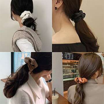 Big Hair Scrunchies for Women Girls 4 Pcs Soft Leather Scrunchies Ponytail Holders for Thick Hair Rubber Bands for Womens Elastic Hair Ties