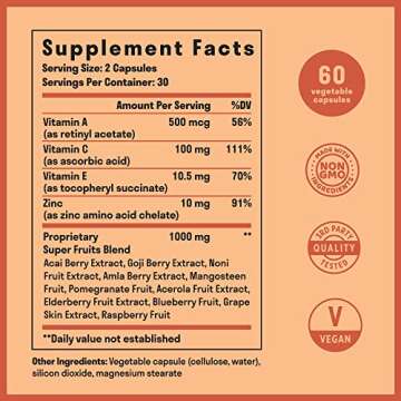 Nuven Naturals Immune Support - Antioxidants Supplement - Immune Support Supplement, Natural Energy, Beauty & Skin - Vitamin A, Vitamin E, Vitamin C, Zinc - Super Foods Acai, Pomegranate, Goji Berry