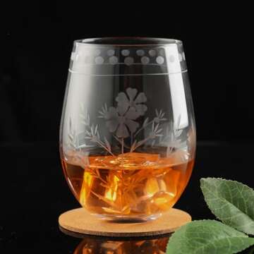 Joeyan Hand Blown Etched Wine Glasses Set of 4