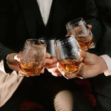 Joeyan Hand Blown Etched Wine Glasses Set of 4