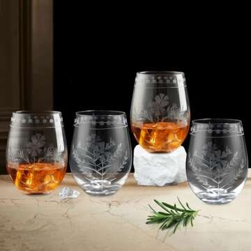 Joeyan Hand Blown Etched Wine Glasses Set of 4