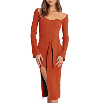 ANRABESS Women Bodycon Sweater Dress Sweetheart Neckline