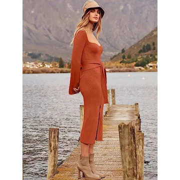 ANRABESS Women Bodycon Sweater Dress Sweetheart Neckline