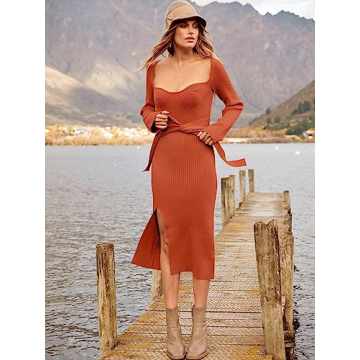 ANRABESS Women Bodycon Sweater Dress Sweetheart Neckline