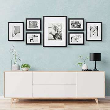 Gallery Perfect - 7-Piece Black Wall Frame Set - Kit with Decorative Art Prints - Hanging Template - Easy Installation Frame - Multi-Size Frames - Rectangular Wall Mount - Single Picture Frame