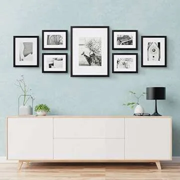 Gallery Perfect - 7-Piece Black Wall Frame Set - Kit with Decorative Art Prints - Hanging Template - Easy Installation Frame - Multi-Size Frames - Rectangular Wall Mount - Single Picture Frame