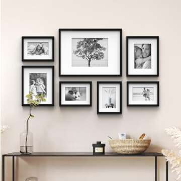 Gallery Perfect - 7-Piece Black Wall Frame Set - Kit with Decorative Art Prints - Hanging Template - Easy Installation Frame - Multi-Size Frames - Rectangular Wall Mount - Single Picture Frame