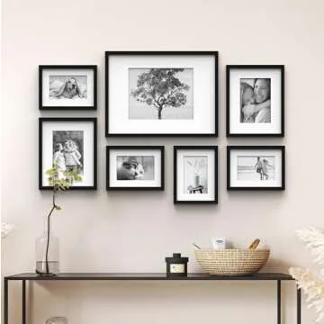 Gallery Perfect - 7-Piece Black Wall Frame Set - Kit with Decorative Art Prints - Hanging Template - Easy Installation Frame - Multi-Size Frames - Rectangular Wall Mount - Single Picture Frame