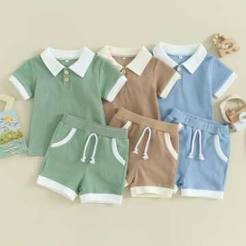 Kuriozud Toddler Boy Summer Clothes Baby Solid Button Short Sleeve T Shirt Top Pockets Shorts Set So...