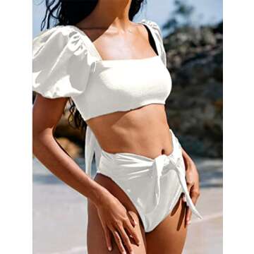 Avanova Women's Stylish High Waist Puff Sleeve Bikini Set