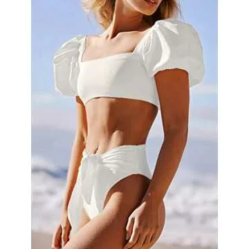 Avanova Women's Stylish High Waist Puff Sleeve Bikini Set