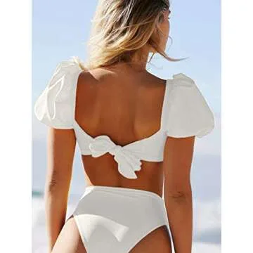 Avanova Women's Stylish High Waist Puff Sleeve Bikini Set