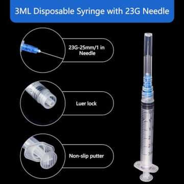 3ml Disposable Syringes with 23 Ga Needle, Pack of 20