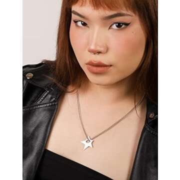 OJERRY Kawaii Cute Hippie Indie Silver Star Pendant Choker Necklaces Grunge Aesthetic Y2K Necklace C...