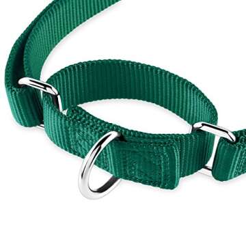 Hyhug Martingale Dog Collar Without Buckle: Anti Escape, No Slip Heavy - Duty Nylon, Colorfast & Adjustable for Medium Breeds（Medium, Solid Color Dark Green