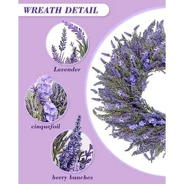 DDHS Lavender Wreath, Spring Wreaths for Front Door 24 Inch with Three Styles of Purple Dried Flowers, Winter Summer Large Artificial Wreaths for All Seasons Farmhouse Indoor and Outdoor Decor