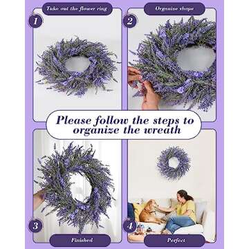 DDHS Lavender Wreath, Spring Wreaths for Front Door 24 Inch with Three Styles of Purple Dried Flowers, Winter Summer Large Artificial Wreaths for All Seasons Farmhouse Indoor and Outdoor Decor