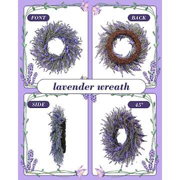 DDHS Lavender Wreath, Spring Wreaths for Front Door 24 Inch with Three Styles of Purple Dried Flowers, Winter Summer Large Artificial Wreaths for All Seasons Farmhouse Indoor and Outdoor Decor
