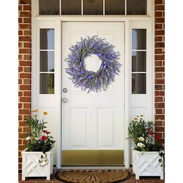DDHS Lavender Wreath, Spring Wreaths for Front Door 24 Inch with Three Styles of Purple Dried Flowers, Winter Summer Large Artificial Wreaths for All Seasons Farmhouse Indoor and Outdoor Decor