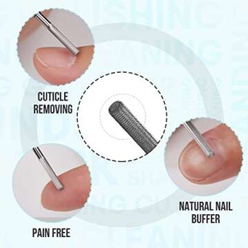 Makartt Cuticle Nail Drill Bit,Safety Tungsten Carbide Cuticle Remover Drill Bit Needle Bit Under Nail Cleaner Dead Skin Nail Prepare 3/32'' for Electric Nail File Nail Buffer Bit-3XF (Silver,Fine)