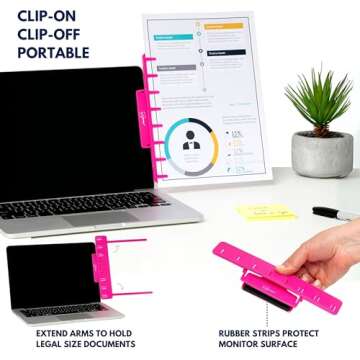 Note Tower Monitor Document Paper Holder for Typing | Clips to Laptops & Desktop Monitors | Reduces ...