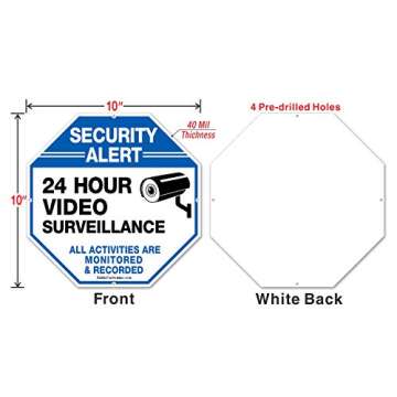2-Pack Video Surveillance Signs, 10 x 10 Rust Free .040 Aluminum Security Warning Reflective Metal S...