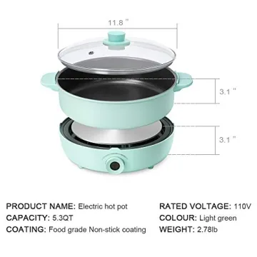 GUEQUITLEX Hot Pot Cooker Electric Non-Stick 5.3QT