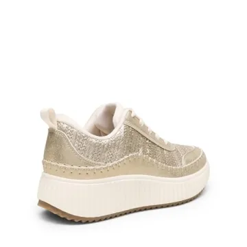 DREAM PAIRS Women Chunky City Tweed Comfortable Casual Platform Fashion Sneaker,Size 6,Gold,SDFN2379W