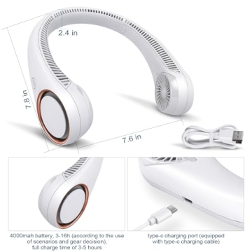 CIVPOWER Portable Neck Fan with USB Charging 4000mAh Battery