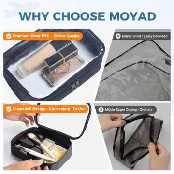 Moyad TSA Approved Clear Toiletry Bag, 2 Pack Quart Size 3-1-1 Liquids Pouch for Travel, Transparent Makeup & Cosmetic Organizer for Women Men, Black
