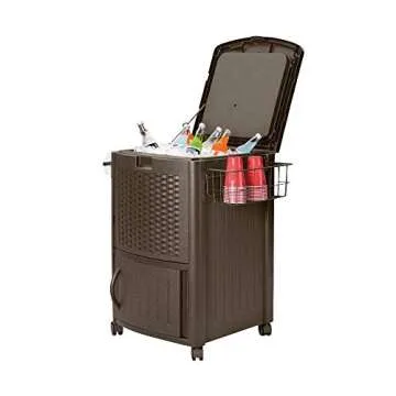 Suncast 77 Qt Resin Wicker Patio Cooler w/Cabinet & Basket - Java