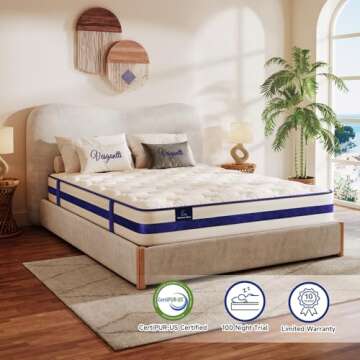 Vesgantti King Size Mattress, 12 Inch Hybrid Innerspring Mattress with Memory Foam, Support & Pressure Relief, Medium Firm Feel Mattress in a Box (76x80x12 Inches, King Size)