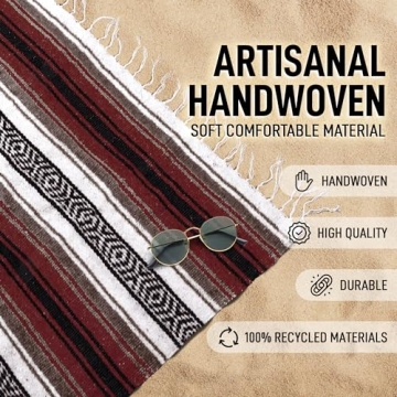 Handwoven Mexican Blanket Yoga Beach Camping Soft Durable