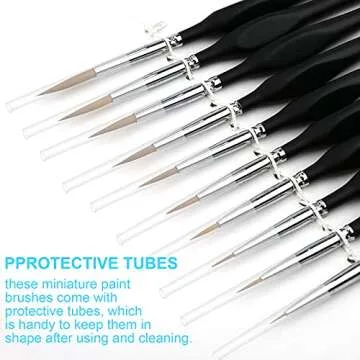 PSISO 10 PCS Miniature Paint Brushes Kit, Fine Detail Painting Brush Micro Professional Tiny Paints Brush Set for Watercolor, Oil, Face, Acrylic, Nail, Line Drawing, Scale Model Painting