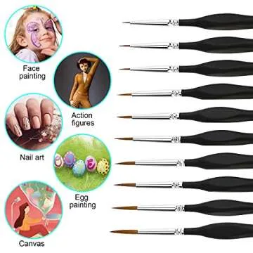 PSISO 10 PCS Miniature Paint Brushes Kit, Fine Detail Painting Brush Micro Professional Tiny Paints Brush Set for Watercolor, Oil, Face, Acrylic, Nail, Line Drawing, Scale Model Painting