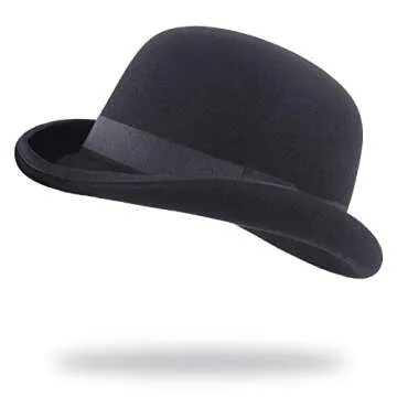 Janey&Rubbins Men's 100% Genuine Wool Bowler - Vintage Derby Hat - Theater Costume Accessories (Blac...
