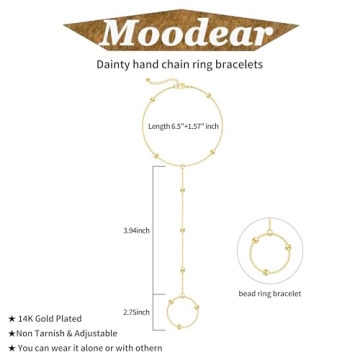 Moodear 14K Gold Plated Dainty Hand Chain Bracelet for Women