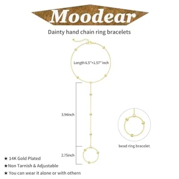 Moodear 14K Gold Plated Dainty Hand Chain Bracelet for Women