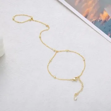 Moodear 14K Gold Plated Dainty Hand Chain Bracelet for Women
