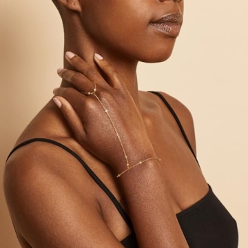 Moodear 14K Gold Plated Dainty Hand Chain Bracelet for Women