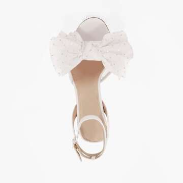 Coutgo Womens Bow Tie Heels Sandals Slingback Peep Toe Wedding Heels Mesh High Stiletto Heel Summer Cute Wedding Bridal Shoes White