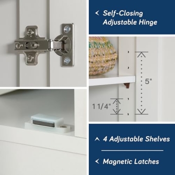 Sauder White Storage Cabinet Adjustable Shelves Pantry Organizer