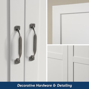 Sauder White Storage Cabinet Adjustable Shelves Pantry Organizer