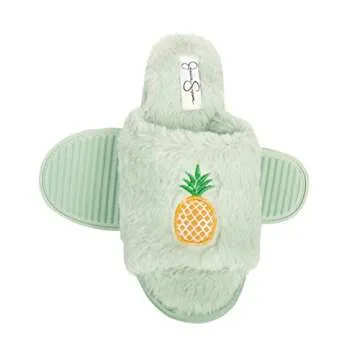 Jessica Simpson Plush Fuzzy Slide Slipper, Mint, Large