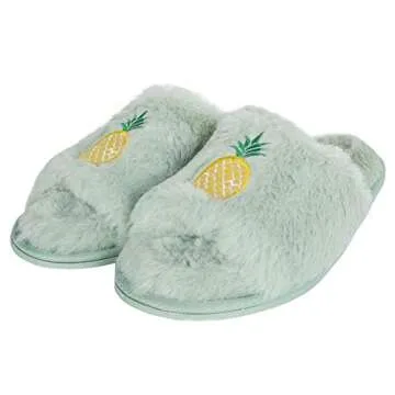 Jessica Simpson Plush Fuzzy Slide Slipper, Mint, Large