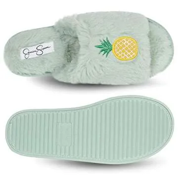 Jessica Simpson Plush Fuzzy Slide Slipper, Mint, Large