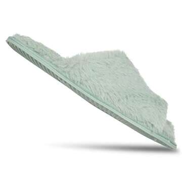 Jessica Simpson Plush Fuzzy Slide Slipper, Mint, Large