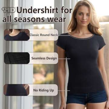 +MD Women's Seamless T-Shirt Scoop Neck Short Sleeve Comfort Light Control Shapewear Undershirt Pyjamas