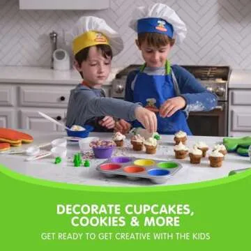 Curious Chef 16-Piece Cupcake & Decorating Kit for Kids, Dishwasher Safe & BPA-Free Plastic, Real Tools - Non-stick Tin, Liners, Silicone Mixing Spoon, Frosting Spreader, Decorator Tube & More